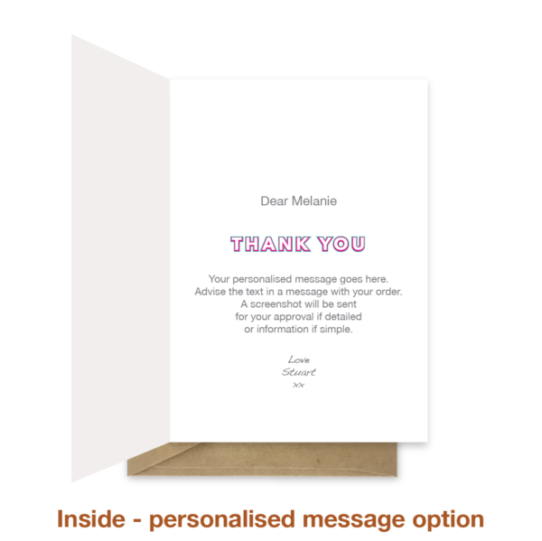 Personalised message inside thank you card thk018
