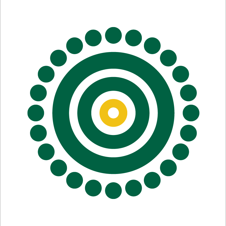 Oceania Orienteering Championships logo - concentric circles in green with the central one yellow and the outer one in dots.