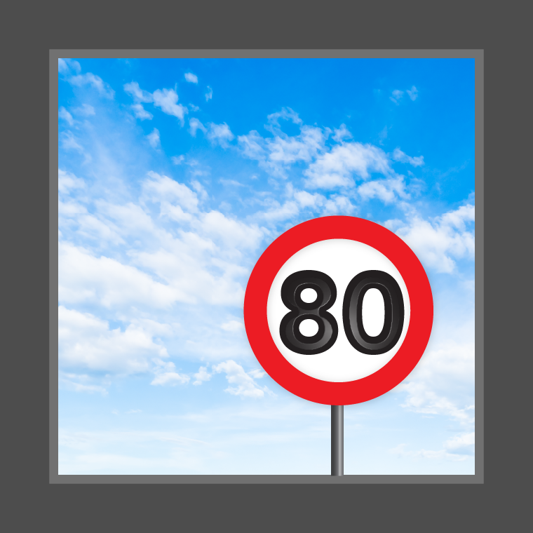 An 80 speed sign set against blue sky and clouds.